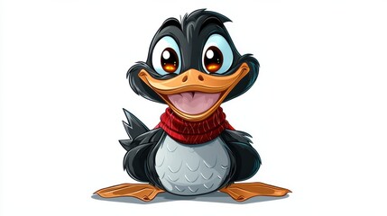 Fototapeta premium Cute Cartoon Duck Swimming in Pond with Friendly Facial Expression