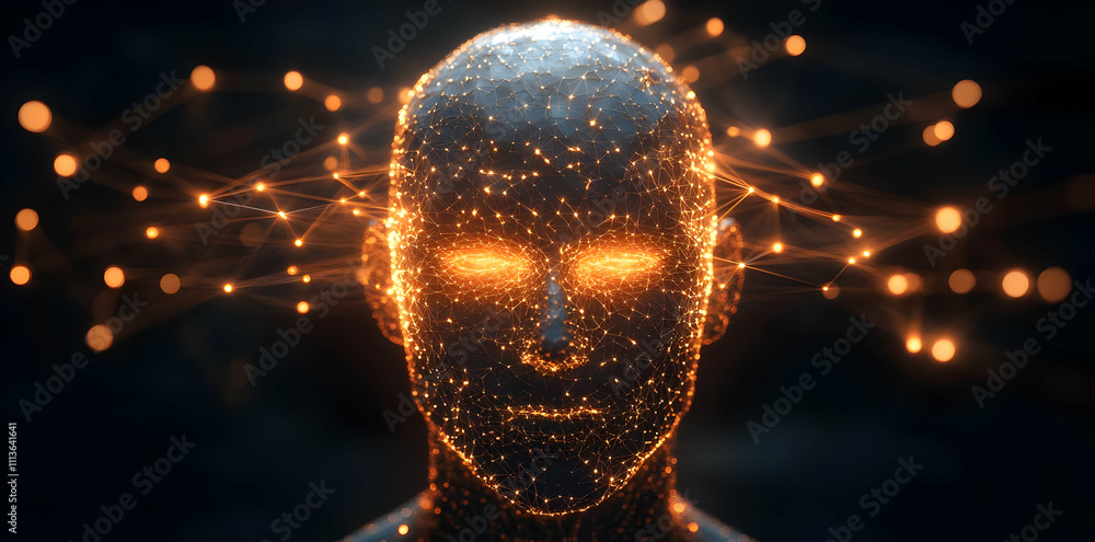 Aufkleber A glowing, abstract representation of a human head with connected neural-like structures.