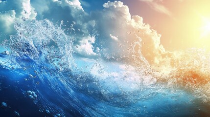 Realistic illustration of ocean, sea, with rays of light