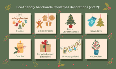 Christmas banner with types of eco-friendly Christmas handmade ornaments. Sustainable Christmas concept. Workshop concept. 2 of 2