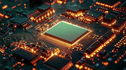 Obraz premium Circuit Board with Glowing Processor