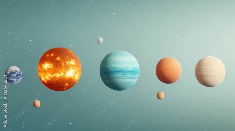 Poster depicting an astronomy class lesson focused on exploring the diverse planets and celestial bodies th
