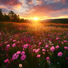 Obraz premium Sunset Meadow Flower Illustration
