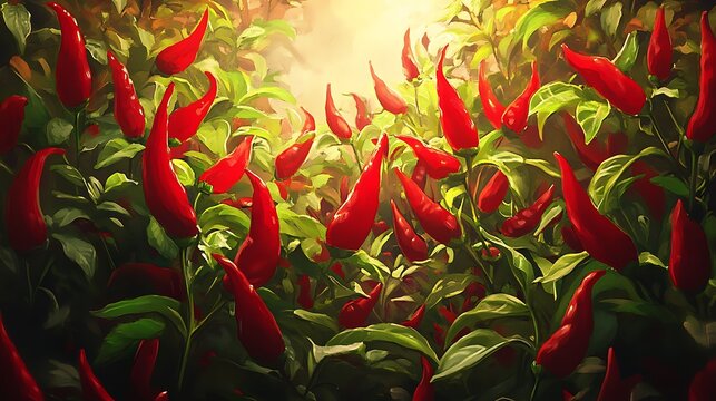 Vibrant Red Chili Peppers in a Garden