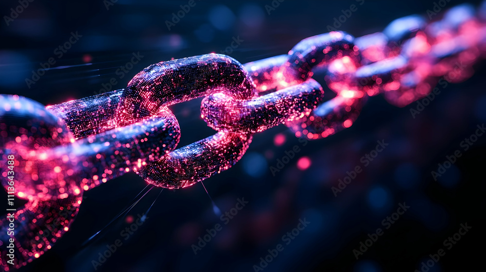 Leinwandbilder A glowing chain with sparkling particles, symbolizing connection and technology.