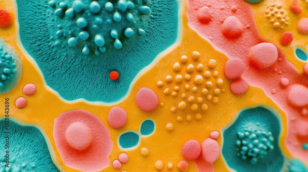 Poster vibrant microscopic biosphere exploring the intricate ecosystem of microorganisms through an this di