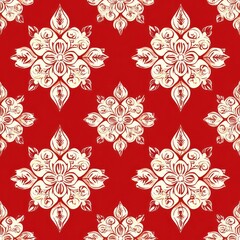 Seamless pattern of snowflakes on a red background