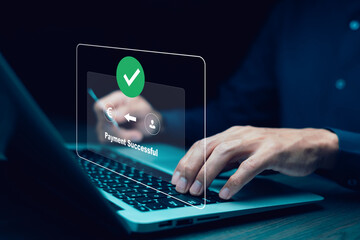 Online payment with digital marketing, Businessman touch banking online bill payment Approved...
