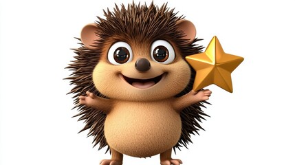 Fototapeta premium Cute Cartoon Hedgehog with Magic Star