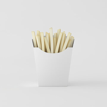 French fries in blank fry box packaging template mockup