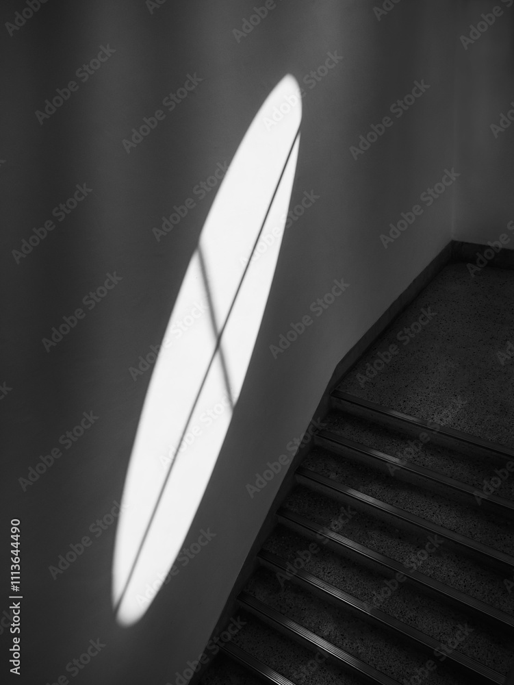 Poster window circle frame lighting shadow on wall architecture details