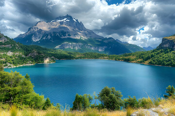 Naklejka premium Majestic Mountain Lake Landscape Photo