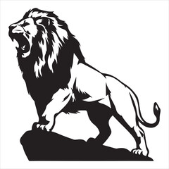 Lion silhouette vector on white background, A black and white drawing of a lion, Silhouette picture.
