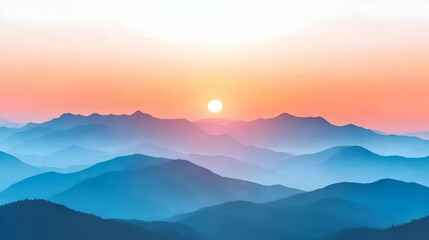 Obraz premium Sunset Mountain Landscape Illustration
