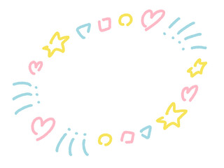 手描きのハートや星の可愛いパステルカラーの楕円フレーム