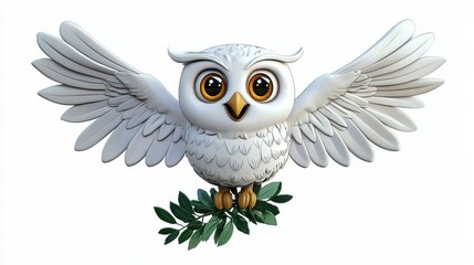 Obraz premium Beautiful Ethereal White Owl with Majestic Wings Perched on Tree Branch in Peaceful Nature Scene