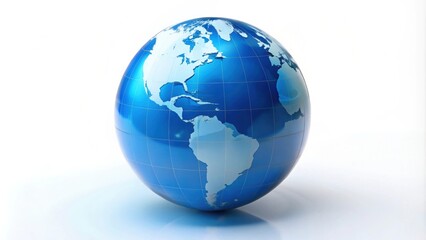 Fototapeta premium Blue earth globe on white background, blue, earth, globe, planet, world, global, international, environmental, geography, map