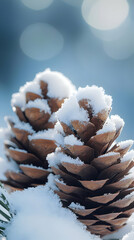Snowy Pine Cones Winter Nature Photo