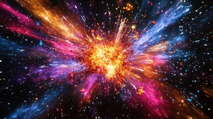 Obraz premium Colorful burst of particles on a solid black background