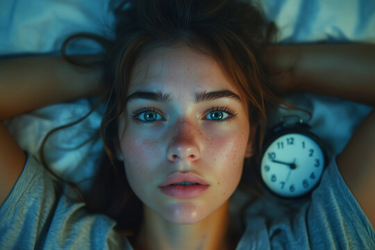 Morning light reveals a woman's contemplative gaze after waking up