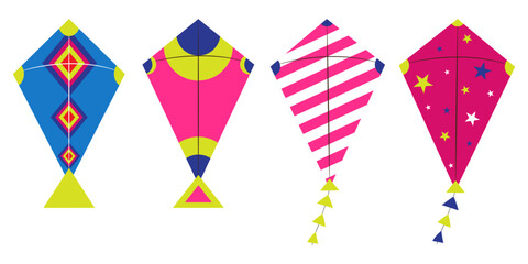 Vector illustration of colorful kites set on transparent background