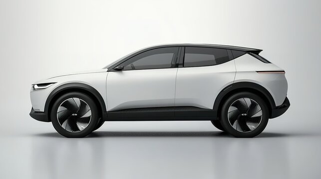 Modern electric SUV profile on plain background
