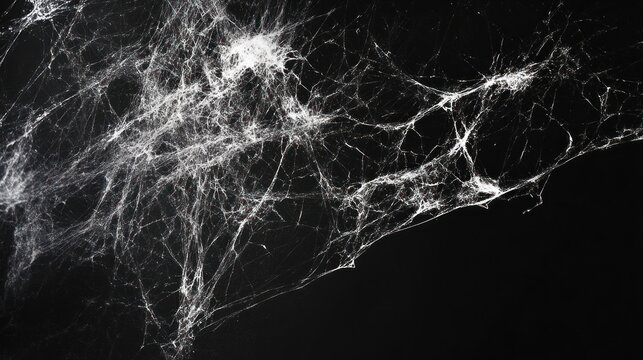 Silver lightning web spreading on a solid black background