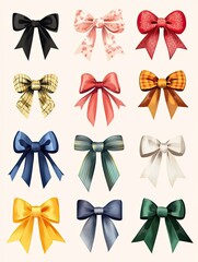 Set of various ribbons, gift ribbons. fashionable illustration. Hair accessories.