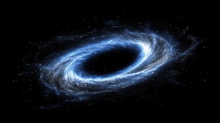 Swirling black hole with luminous accretion disk on a solid black background
