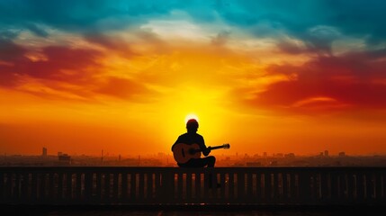Obraz premium Music at Dawn: A Peaceful Balcony Scene 