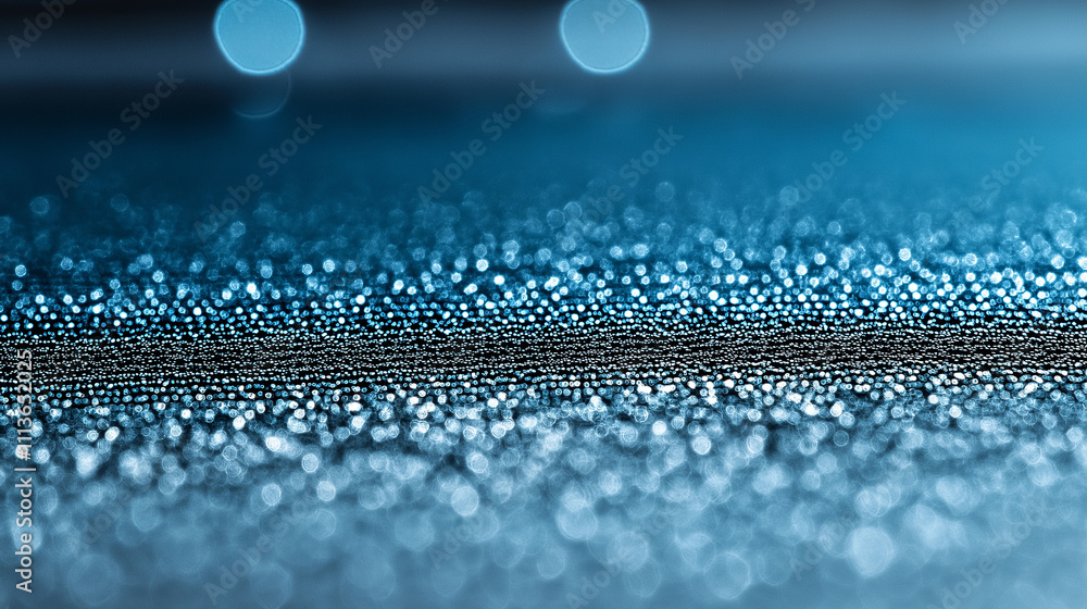 Poster close-up of sparkling nanomaterial surface with a glowing blue bokeh effect. advanced material scien