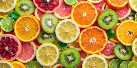 Background of colorful fresh fruit slices, fresh, fruits, background, colorful, vibrant, slices, juicy, healthy, nutrition