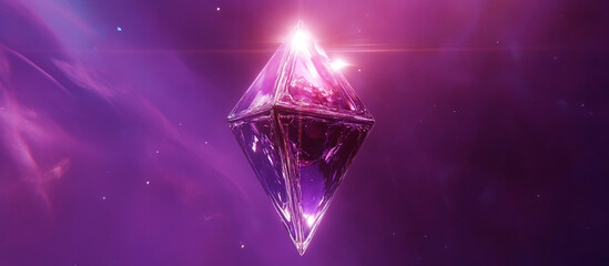 Radiant reflective cone floating gracefully in a purple space