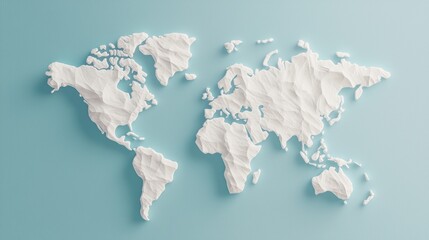 Milestones success tracking. A textured, three-dimensional map of the world displayed on a light blue background, emphasizing geography and global connections.