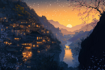 sunset in the mountains