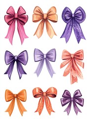 Set of various ribbons, gift ribbons. fashionable illustration. Hair accessories.