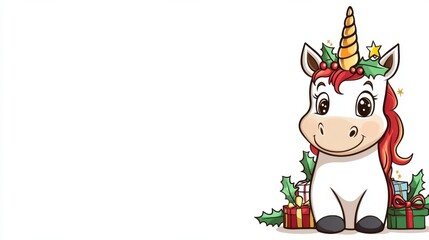 Cute Cartoon Unicorn with Festive for Holiday