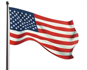 Fototapeta premium Waving American flag, vibrant colors of red, white, and blue symbolizing patriotism and national pride.