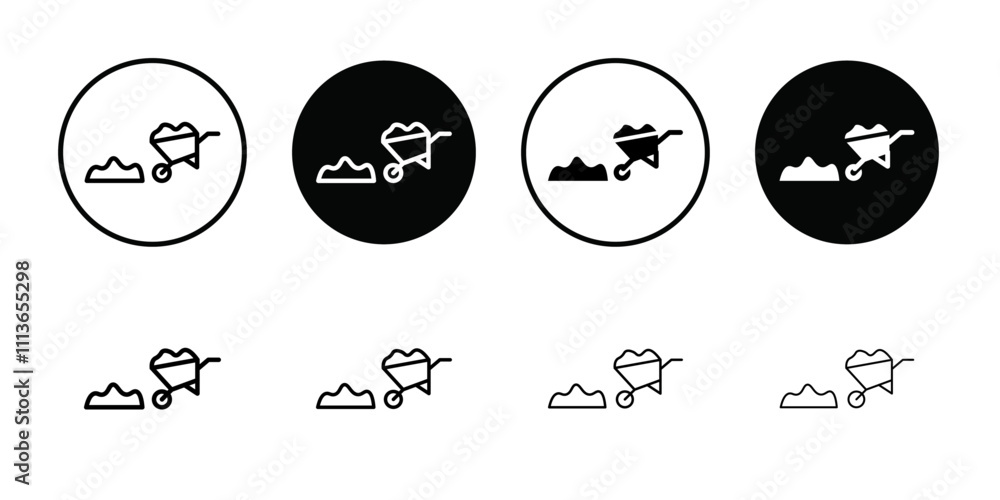 Poster wheelbarrow unloading icon Outline vector for web ui