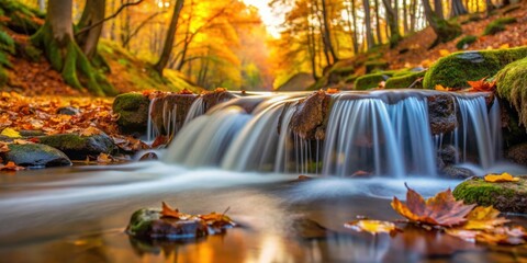 Obraz premium Close-up of small waterfall in autumn forest stream with blurred water , autumn, forest, stream, water, waterfall, close-up