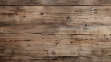 Obraz premium A rustic wooden surface featuring a variety of brown tones and textures. The planks are arranged horizontally, showcasing natural imperfections such as knots and grain patterns, adding character.