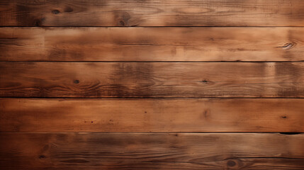 Naklejka premium A rustic wooden surface featuring a variety of brown tones and textures. The planks are arranged horizontally, showcasing natural imperfections such as knots and grain patterns, adding character.