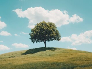 Obraz premium Serene Landscape with Tree and Hill