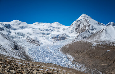 Mount Shishapangma and Yebokangal Ri glacier in Tibet