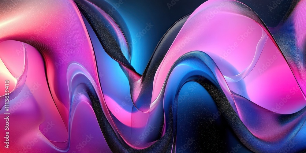Poster abstract colorful fluid swirling shapes design with iridescent glossy finish and soft backlighting