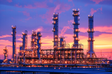 Fototapeta premium Carbon capture and storage facility working at sunset