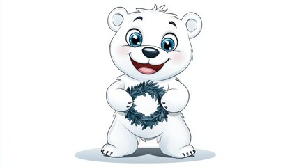 Naklejka premium Cute Polar Bear Mascot Character Smiling in Winter Wonderland