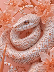 Fototapeta premium Vivid Snake Illustration with Orange Flowers