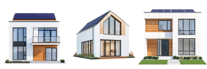 Diverse collection of contemporary  energy efficient  and sustainable residential buildings featuring solar panels  showcasing the latest architectural designs and technologies for modern  luxurious