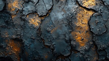Mesmerizing Cracked and Oxidized Grunge Textured Abstract Background with Metallic and Earthy Tones